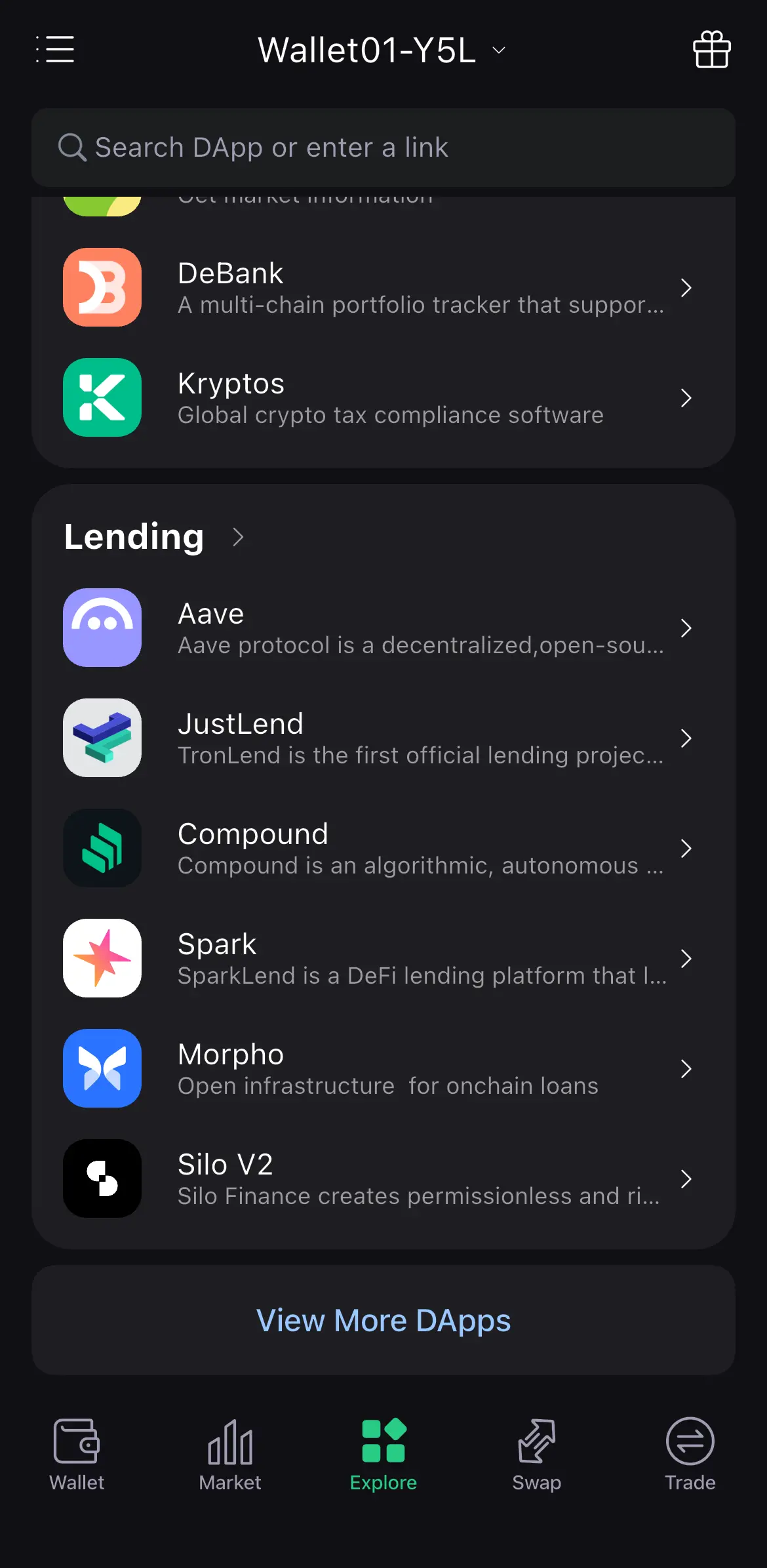 Scroll to the bottom and tap View More DApps.