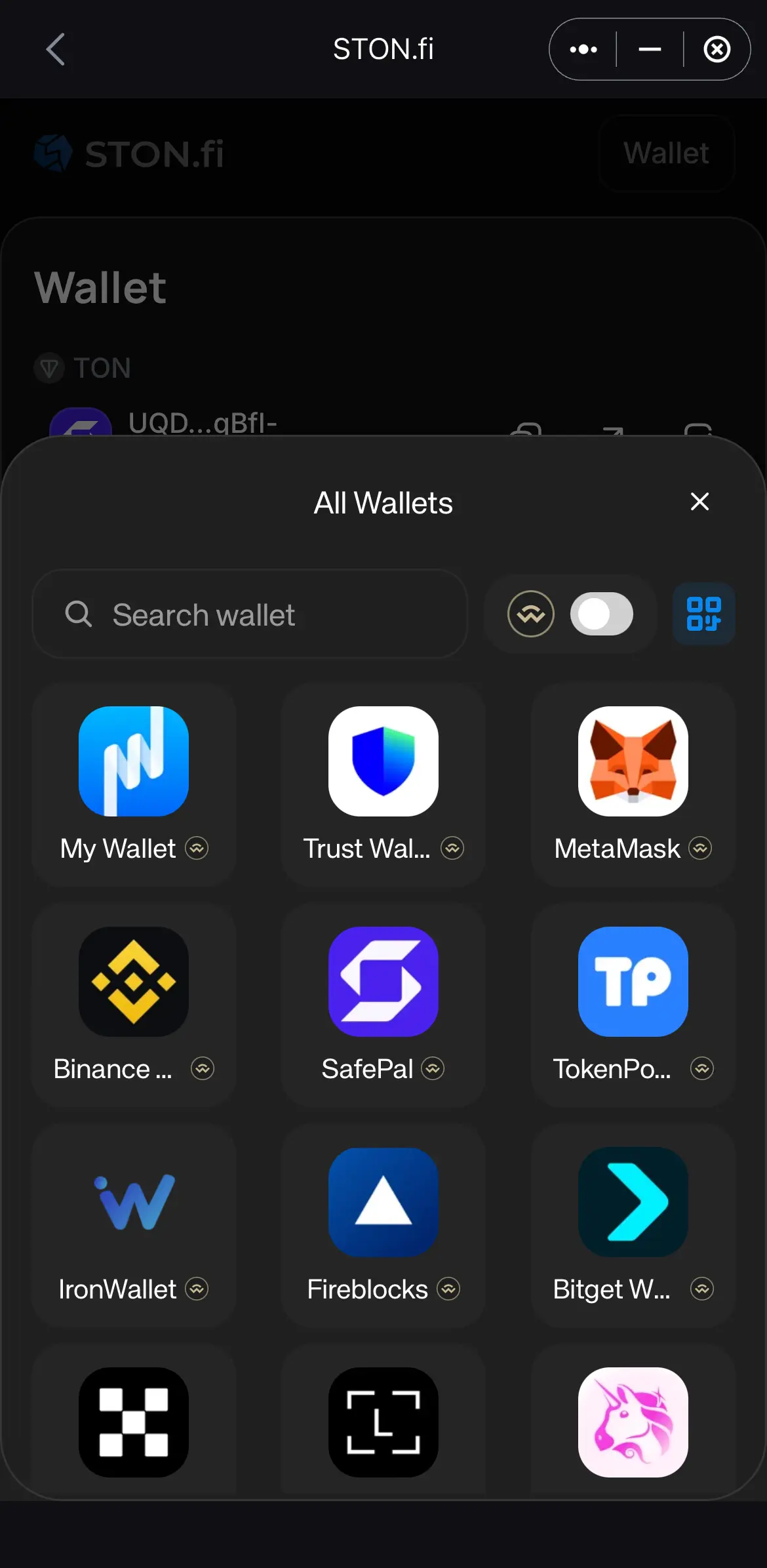 Choose SafePal in the WalletConnect list. Search if you do not see it.