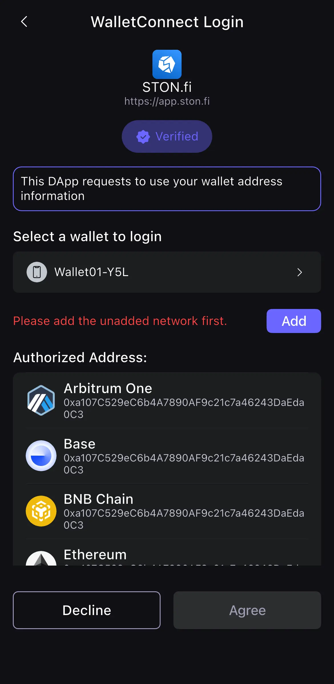 Tap Add when asked to add chains.